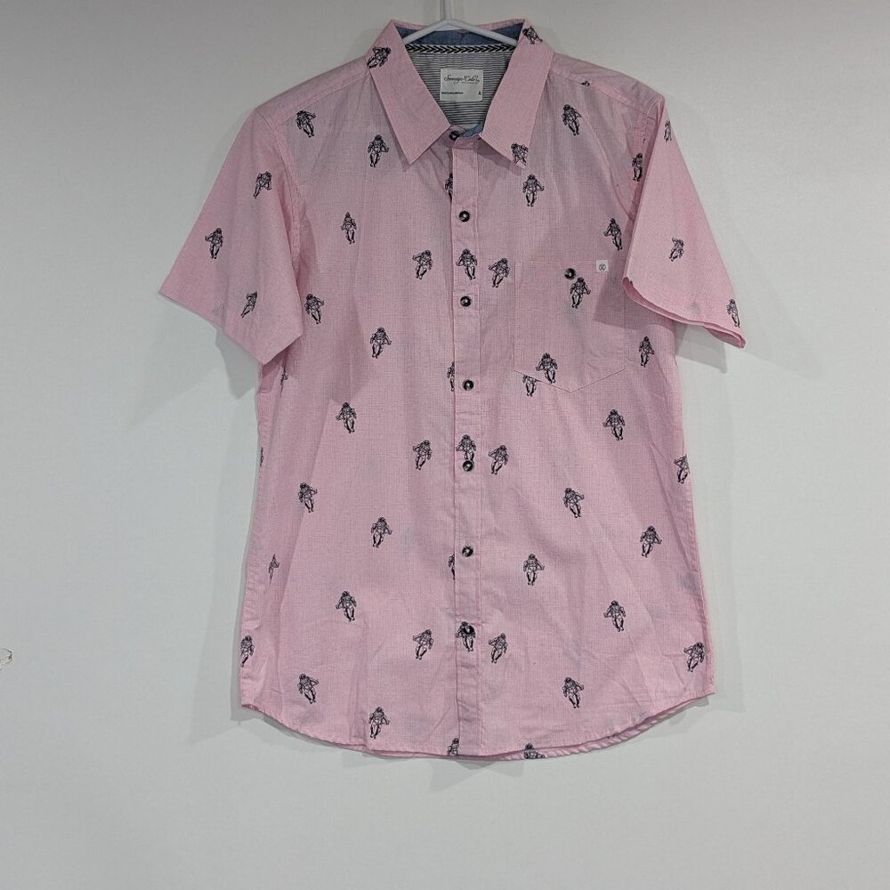 *3/$10* Sovereign Code Astronaut Short Sleeve Button Down Shirt Pink Size Small